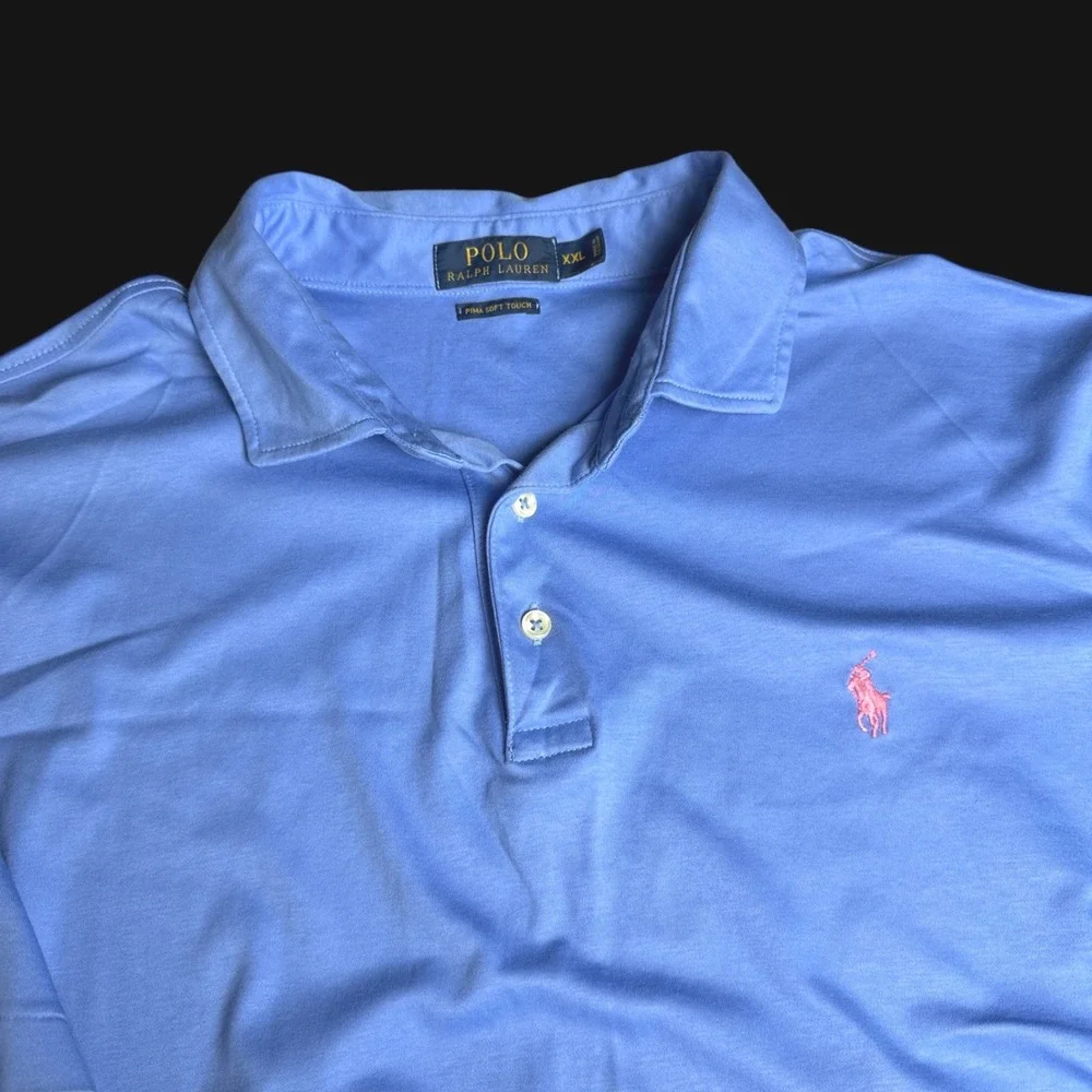 Polo Ralph Lauren Mens XXL Blue Pima‎ Soft Touch Cotton Short Sleeve Polo Shirt